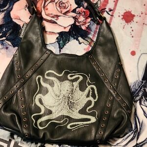 Black Leather Octopus Design Women's Bag